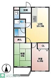 シーバハイツ 2LDKの間取図画像