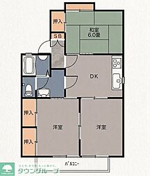 岩見レジデンスB 3DKの間取図画像