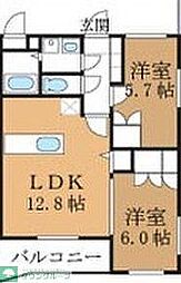 ピノ・ソレアード 2LDKの間取図画像
