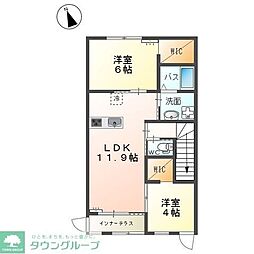 セントフィールドB 2LDKの間取図画像