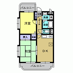 サンライズ吉野D棟 2DKの間取図画像