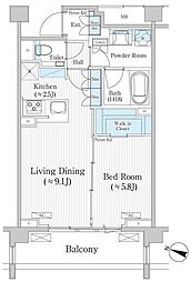 バウスステージ広尾 1LDKの間取図画像