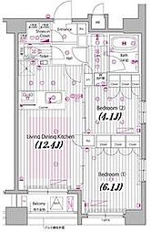 ガーラ・プレシャス東麻布 2LDKの間取図画像