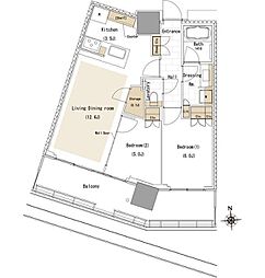 リビオタワー品川 2LDKの間取図画像