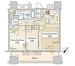 パークコート千代田富士見ザタワー 2LDKの間取図画像