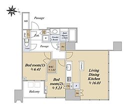 大崎ウエストシティタワーズE棟 2LDKの間取図画像