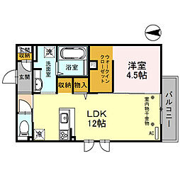 プランドール三池 1LDKの間取図画像