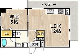 フェルザ今宮戎 1LDKの間取図画像