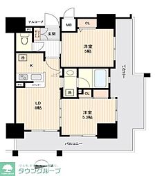 エステムプラザ難波WESTリバークロス 2DKの間取図画像