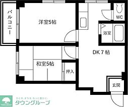 メゾン南千里 2DKの間取図画像