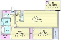 センターフィールド宮の森 2SLDKの間取図画像