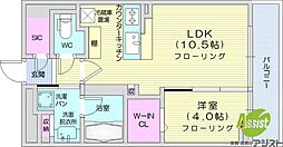 デュオヴェール札幌北大前グレイス 1LDKの間取図画像