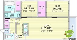 札幌市中央区南十五条西8丁目マンション 2LDKの間取図画像