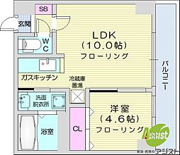札幌レジデンス近代美術館 1LDKの間取図画像