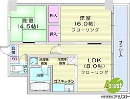 朝日ビルヂング朝日レジデンス 2DKの間取図画像