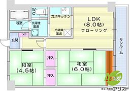 朝日ビルヂング朝日レジデンス 2DKの間取図画像