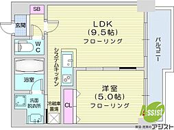 メープル元町 1LDKの間取図画像