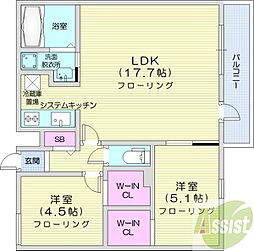 札幌市中央区南六条西13丁目マンション 2LDKの間取図画像