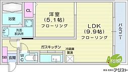 札幌レジデンス近代美術館 1LDKの間取図画像