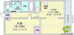 くるみハイツ 1LDKの間取図画像