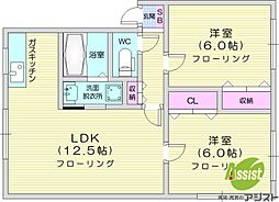 コーポ愛2 2LDKの間取図画像