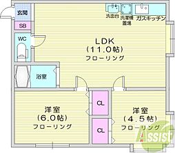 カーサエスパシオ 2LDKの間取図画像