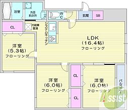 札幌市西区西野一条7丁目アパート 3LDKの間取図画像