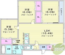 札幌市西区西野一条7丁目アパート 3LDKの間取図画像