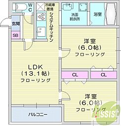 プリマヴェーラ 2LDKの間取図画像
