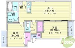 サンモール 2LDKの間取図画像