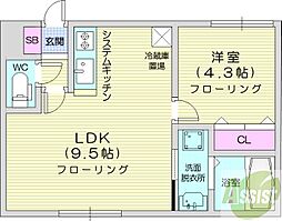 カレラ麻生 1LDKの間取図画像