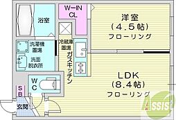 ペシェ北大西 1LDKの間取図画像