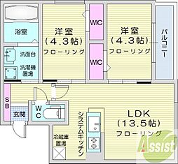 ル・ヌアージュ宮の沢 2LDKの間取図画像