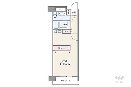 間取りは専有面積28.39平米の1R。バルコニー面積は4.35平米です。