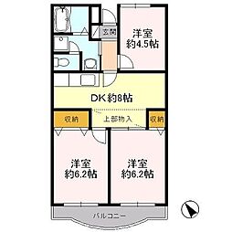 アメニティー芦田第3マンション 3DKの間取図画像