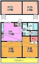 ハイツ東野 2DKの間取図画像