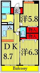 ベルウッド一之江 2DKの間取図画像