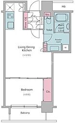 レジディア月島2 1LDKの間取図画像