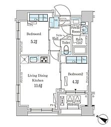 パークアクシス日本橋浜町レジデンス 2LDKの間取図画像