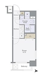 プレール・ドゥーク京橋 1Kの間取図画像