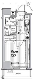 メイクスデザイン門前仲町リバープレイス 1Kの間取図画像