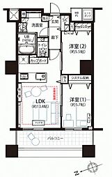 ザ・パークハウス西新宿タワー60 2LDKの間取図画像