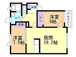 ヴィラージュ東浜 2LDKの間取図画像