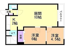 リアライズ函館柏木町 2LDKの間取図画像