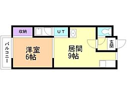 北浜コスモビル 1LDKの間取図画像