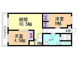 プリンスコーポ 2LDKの間取図画像