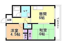 湯川パレス 2DKの間取図画像