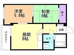コーポフカボリ 2DKの間取図画像