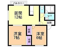 ハイツハーティリー 2LDKの間取図画像