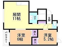 コーポサイトウD棟 2LDKの間取図画像